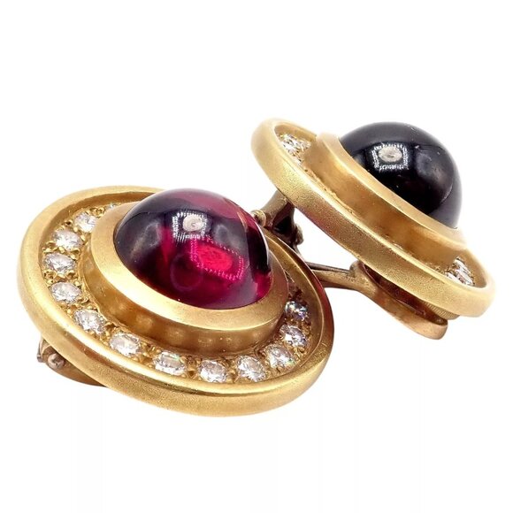 Rare! Vintage Kieselstein Cord 18k Yellow Gold Garnet Diamond Earrings 1997 - Picture 5 of 13